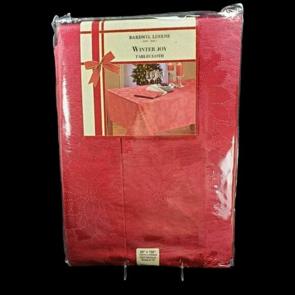 Bardwil Linens Tablecloth Red Winter Joy‎ 60x102 Fabric Christmas Poinsettia New